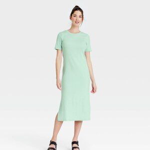 a new day Short Sleeve Rib Knit T-Shirt Midi Dress - Mint Size Small